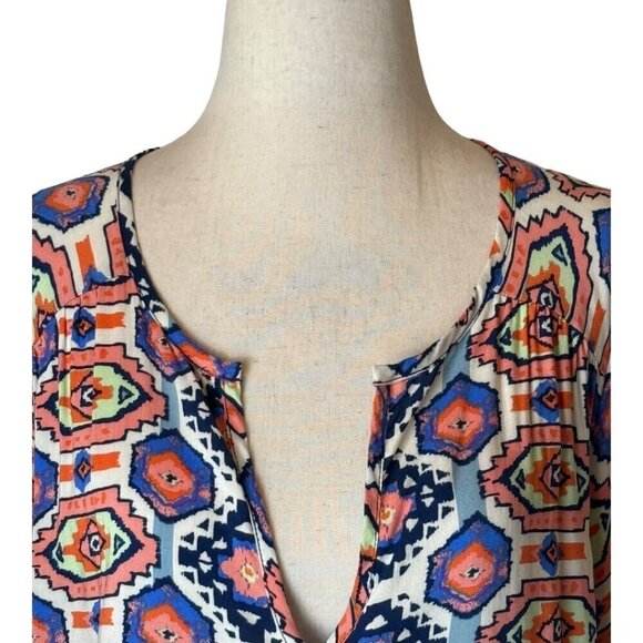 Glam Dress Women Medium Orange Blue Aztec Print V Neckline Long Sleeve‎ Mini - Picture 5 of 9